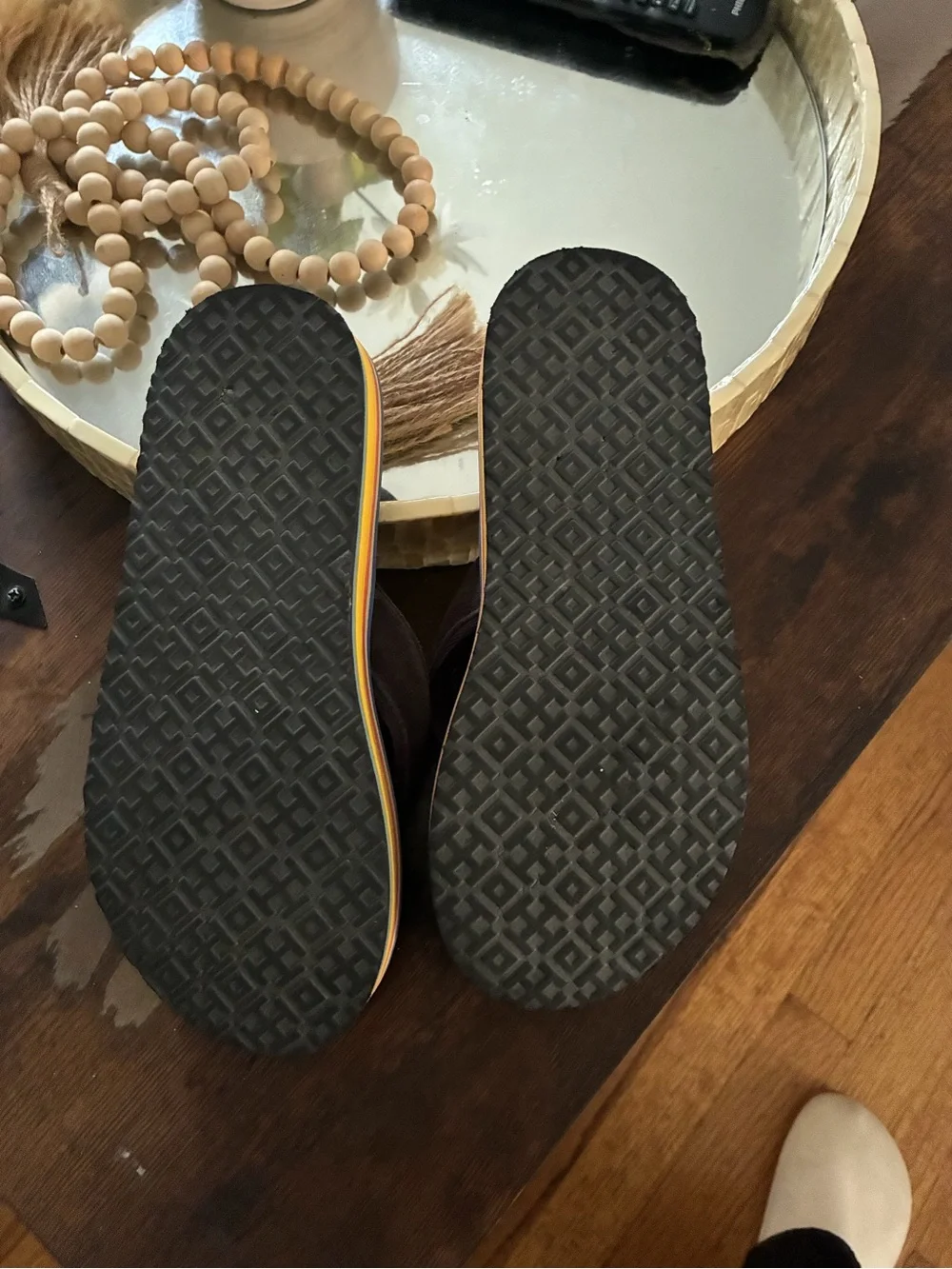 Tory Burch Navy Flip-Flop Sandals with Rainbow Stripe Midsole